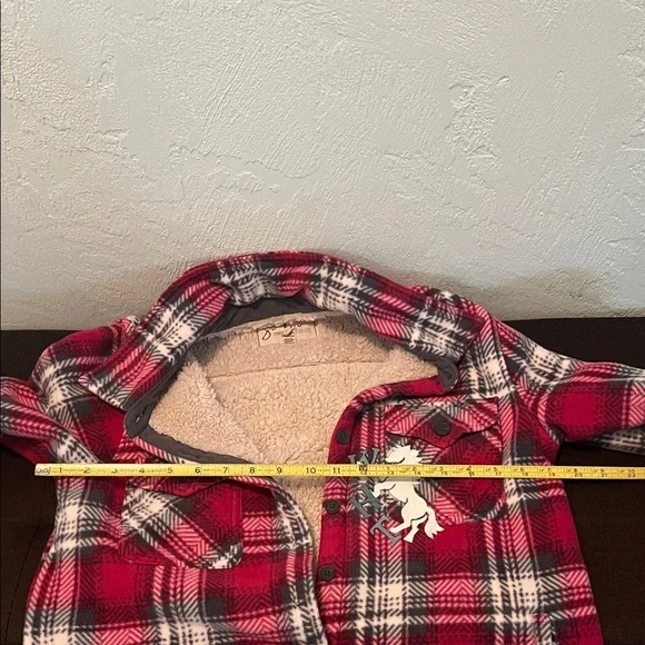 # *045= Unisex Red Plaid Jacket with WHT Horse Patch - Picture 3 of 8